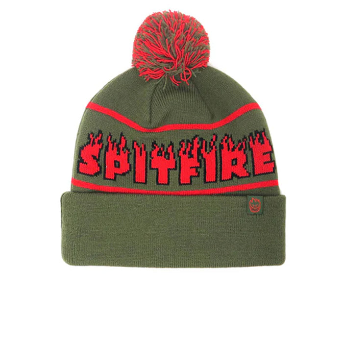 Spitfire Demonseed Script Pom Beanie - (Olive/Red/Black)
